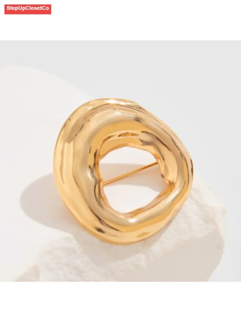 Chunky Gold Hollow Brooch Pin Geometric Y2K Statement Jewelry